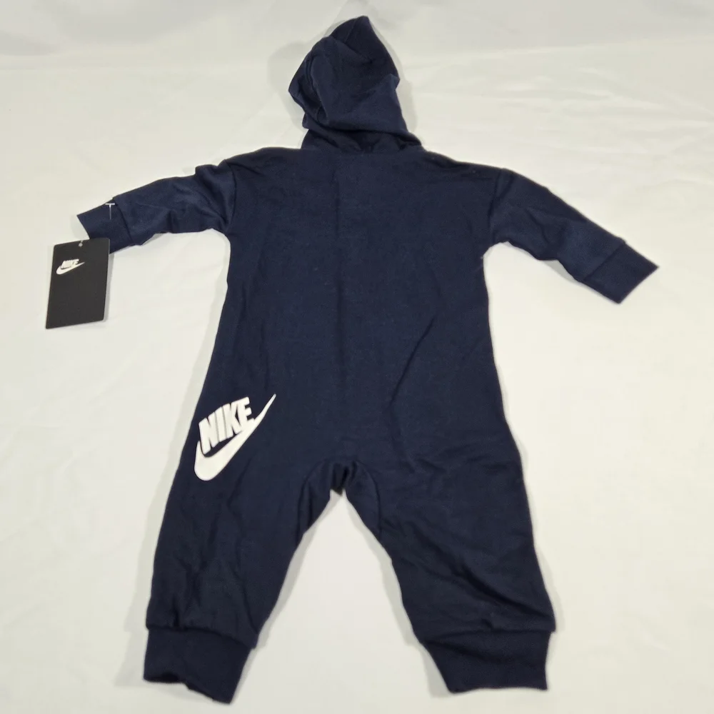 Nike Coverall Boys 6 Months Black Hooded One-Piece Full Zip Logo Romper Fleece